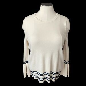 Lane Bryant Sweater Knit Beige Cold Shoulder Bell Sleeve Pullover Women 14/16